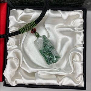 Green and White Carved Jade Pendant Necklace - Elegant Women’s Jewelry